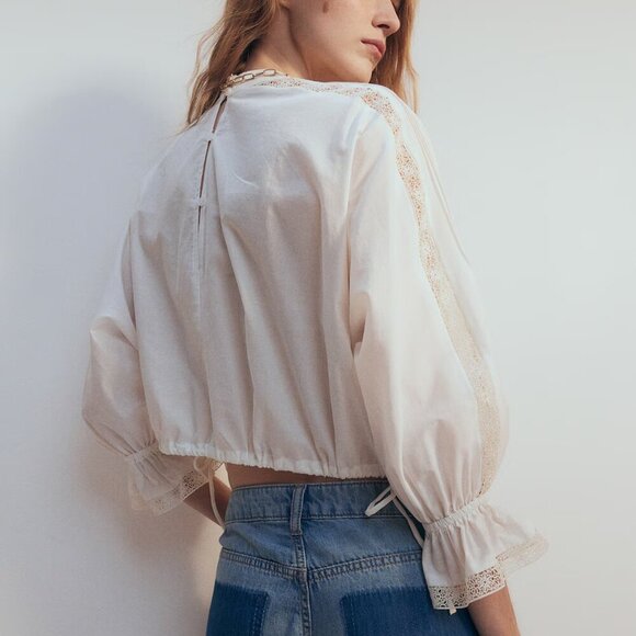 NWT H&M Lace-Inset Cotton Blouse - Picture 2 of 5